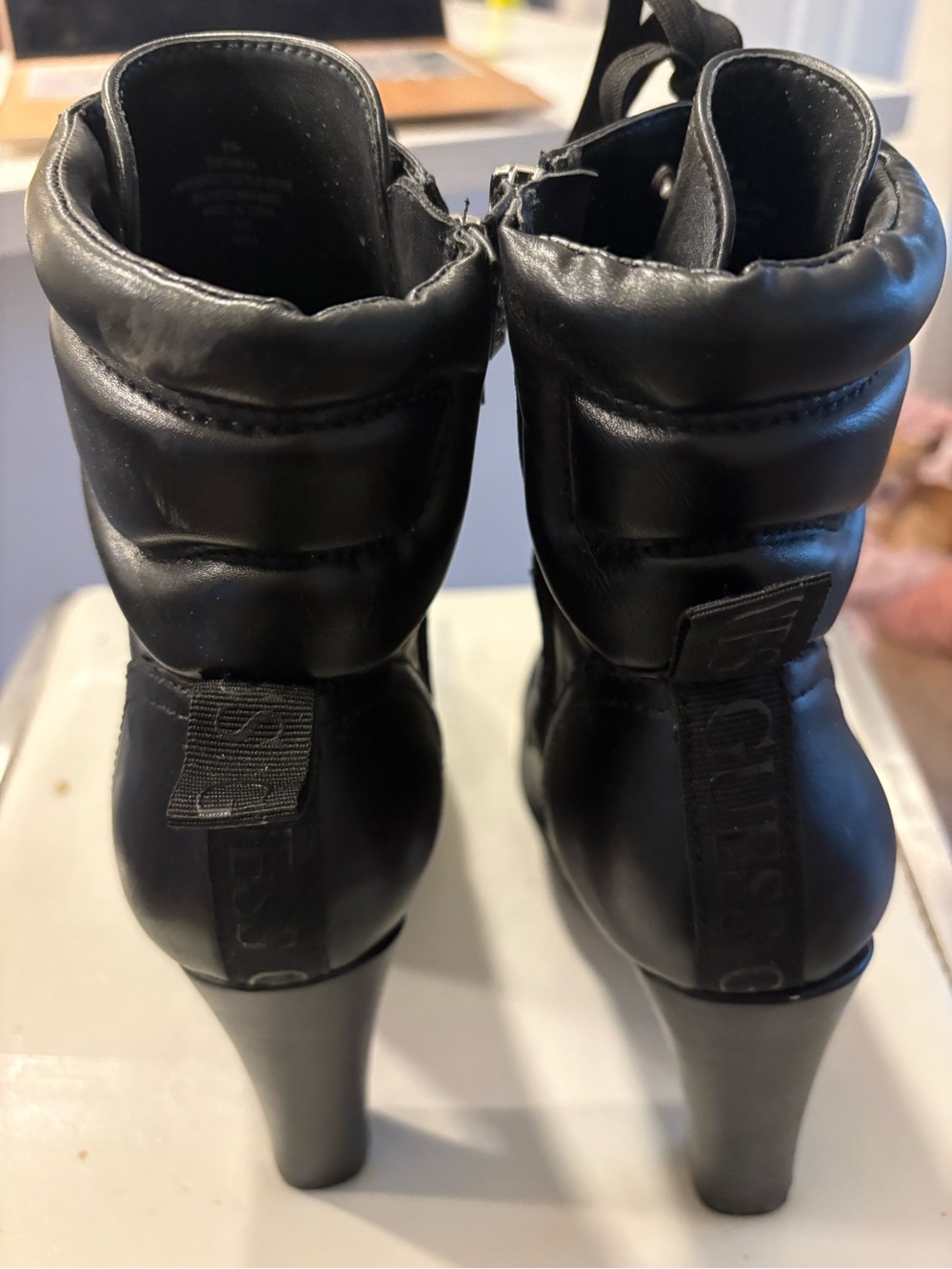 New Guess Black Lace-Up Platform Heeled Ankle Boots - Picture 3 of 4